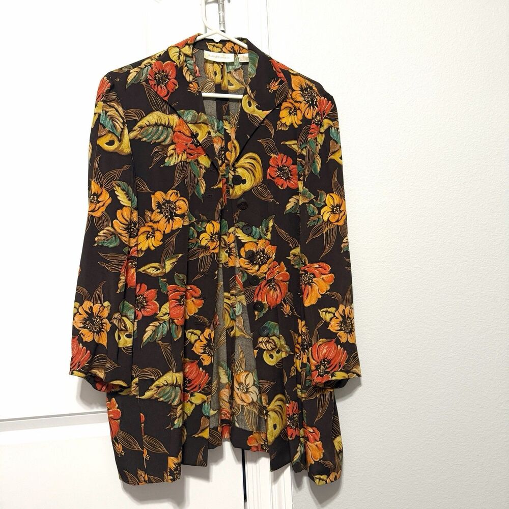VTG Dana Buchman Silk Multicolor Button Front Top 8 Regent Long Sleeves